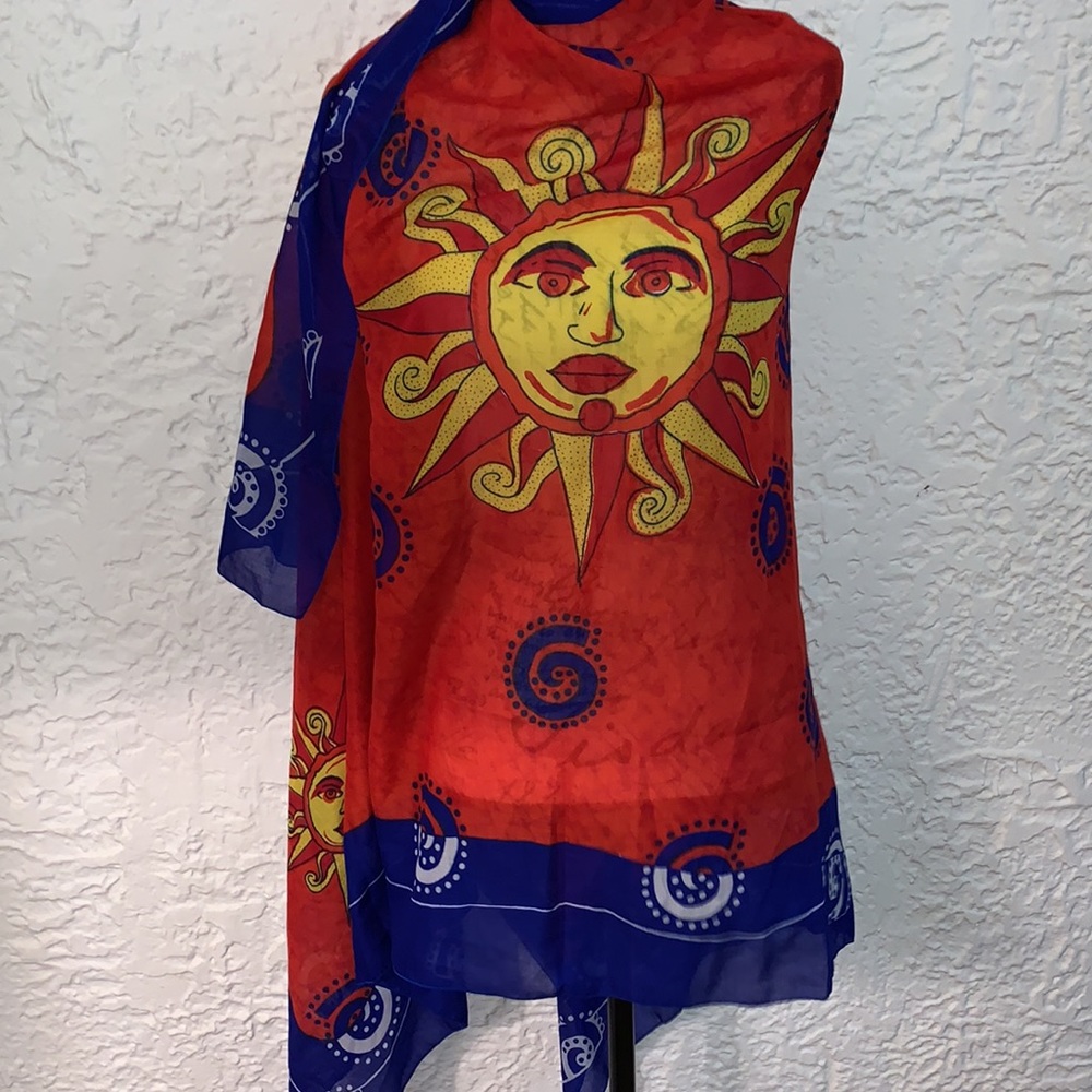 🌞Sun Face Print Boho Hippie Beach Lightweight Sarong Scarf Wrap - Picture 2 of 6